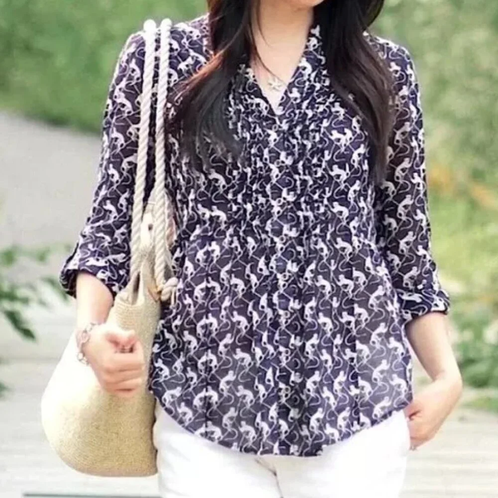 Maeve Animal Print Semi-Sheer Popover Blouse Eggplant Purple Size 2 - Picture 1 of 8